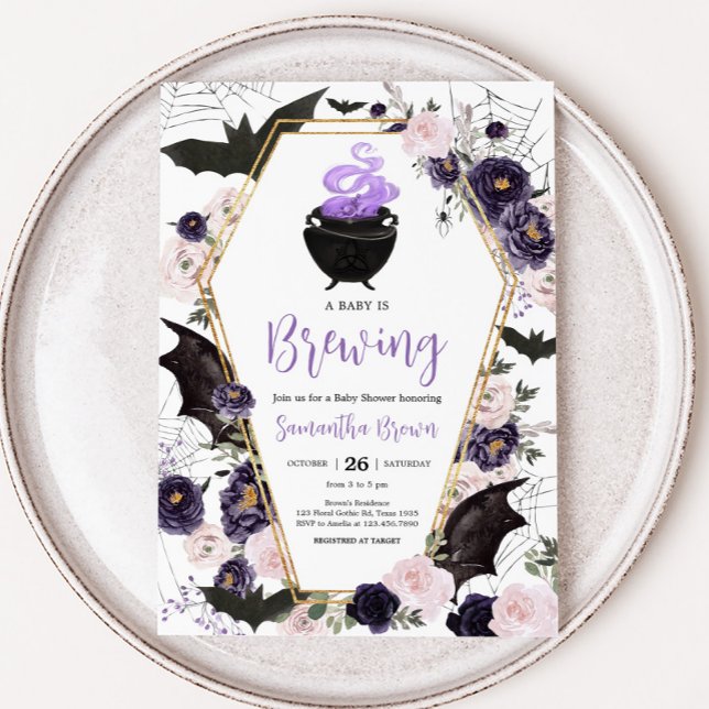 Blommigt Gothic Halloween Coffin Baby Shower Inbjudningar (Gothic Coffin Baby Shower Invitation
)