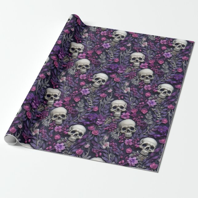 Blommigt Gothic Halloween Wrapping Papper Presentpapper (Utrullad)