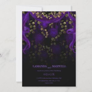 Blommigt Gothic Lila Bröllop Mörk Handfastening Inbjudningar