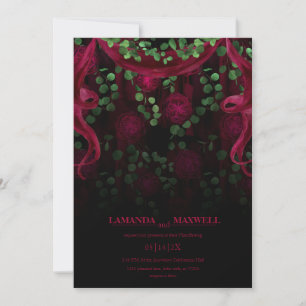 Blommigt Gothic Mörk Fuchsia Bröllop Handfasteing Inbjudningar