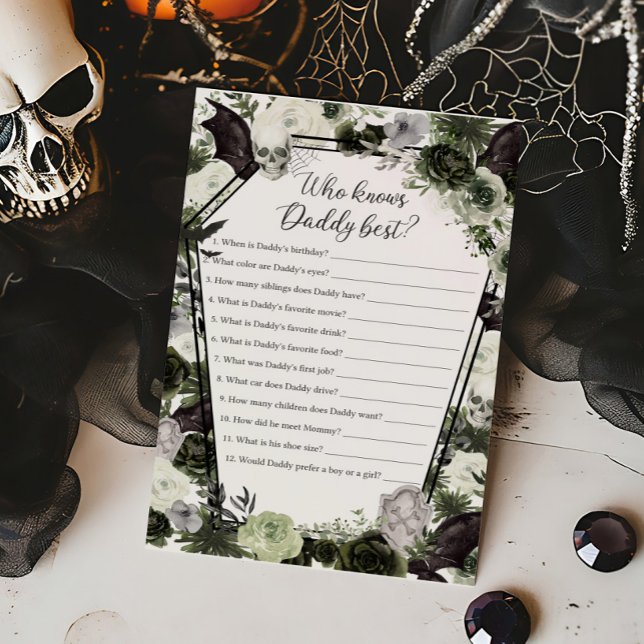 Blommigt Gothic Vem känner pappa Best Game (Floral Gothic Coffin Baby Shower Who knows Daddy Best Game)