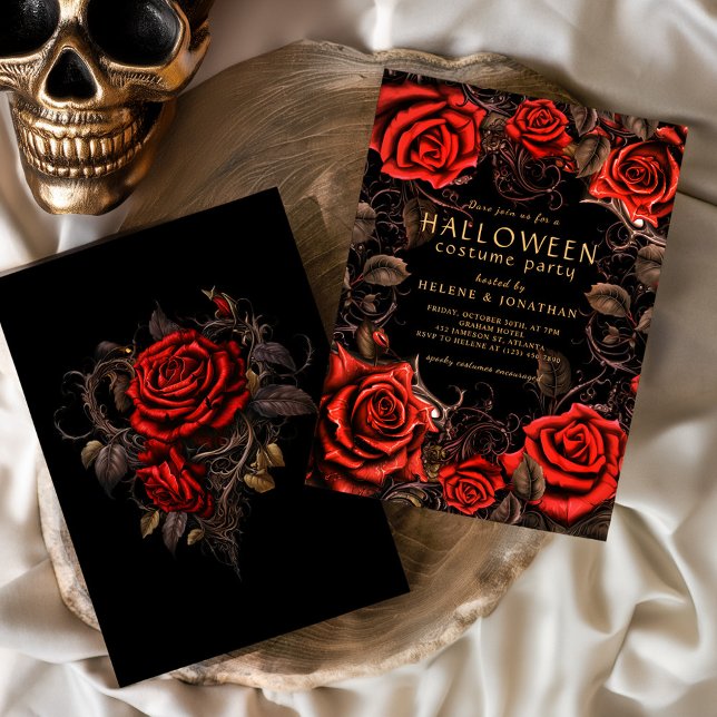 Blommigt Gothic Vuxen Halloween Costume Party Inbjudningar (Floral Gothic Adult Halloween Costume Party Invitation)