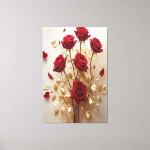 Blommigt Grace: Röd ros & Golden Löv Design Canvastryck