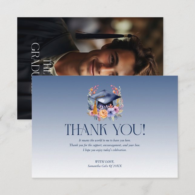 Blommigt Grad Hat-tackkort Tack Kort (Fram/baksida)