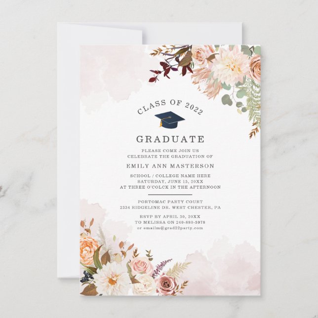 Blommigt Grad Party Studenten 2025 Inbjudningar (Framsida)