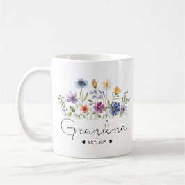 Blommigt Grandma Baby annons Gifts Est 2025 Kaffemugg