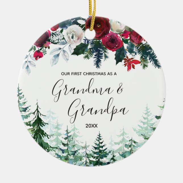 Blommigt Grandma & Grandpa First jul Ornament (Framsidan)