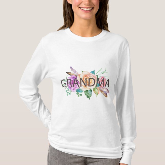Blommigt Grandma Watercolor Woman Shirt Långärmad T Shirt (Framsida)