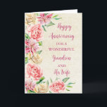 Blommigt Grandson & hans fru-årsdag Kort<br><div class="desc">Lycklig bröllop-årskort för barnson och hans fru med vackra blommor av vintage i vattenfärg,  rustiska sprickor och sentimentalversa.</div>
