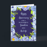 Blommigt Grandson och hans fru på årsdagen Kort<br><div class="desc">Lycklig bröllop-årskort för barnson och hans fru med vackra vintage blå vattenfärgblommor och sentimentala versum.</div>