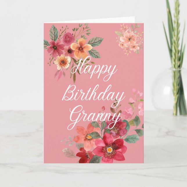 Blommigt Granny Birthday Card Tack Kort (Framsida)