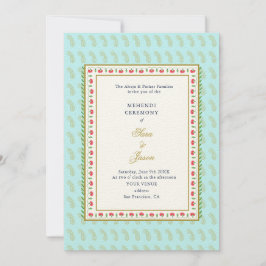 Blommigt gräns Aqua & Guld Indiska bröllop Mehendi Inbjudningar