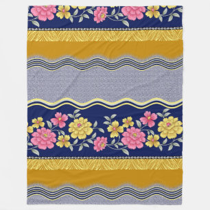 Blommigt Gräns Blue Background Zig Zag Mönster Fleecefilt