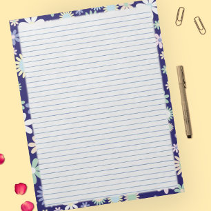 Blommigt Gräns Blue Linjer Papper Pad - 8,5 x 11 t Anteckningsblock