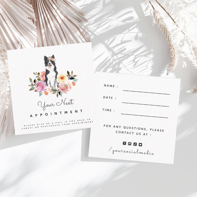 Blommigt Gräns Collie Hund Möte Reminder Cute Fyrkantigt Visitkort (Skapare uppladdad)