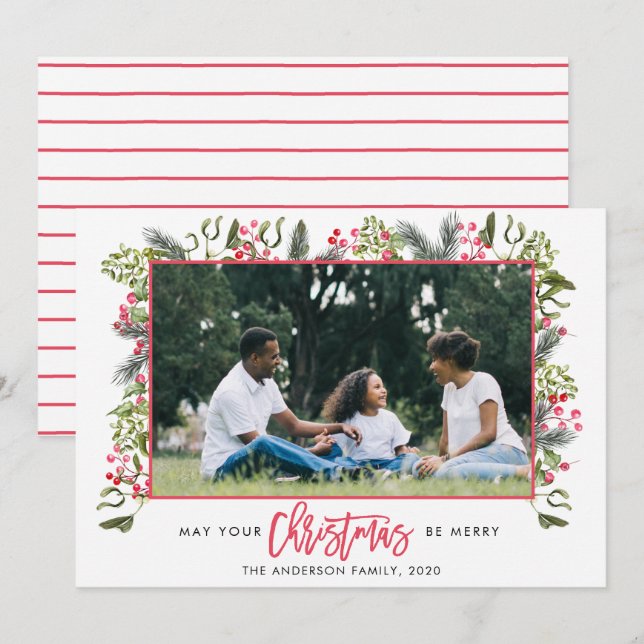 Blommigt Gräns för fotopatjulkort Inbjudningar (Fram/baksida)