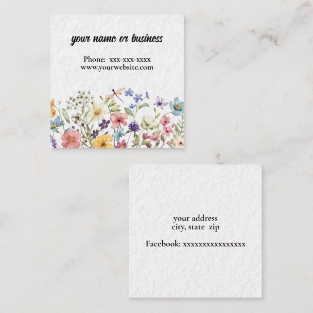 Blommigt gräns fyrkantigt visitkort (Fram/baksida)