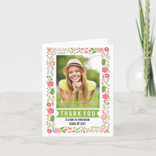 Blommigt gräns, klass 2021 studenten Tack Kort