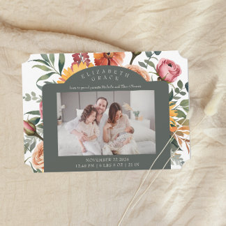 Blommigt Gräns Landcape Foto Birth Notice Inbjudningar