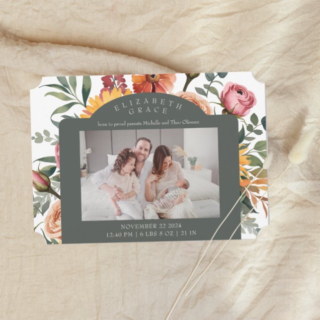 Blommigt Gräns Landcape Foto Birth Notice Inbjudningar (Skapare uppladdad)