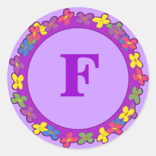 Blommigt Gräns Monogram Stickers Runt Klistermärke