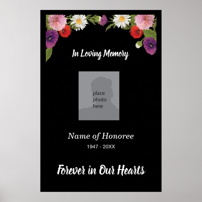 Blommigt gräns och foto för eleganten Memorial  Poster (Framsidan)