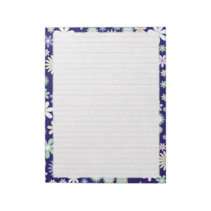 Blommigt Gräns - Rosa Wide Regel Papper 8,5" x 11 Anteckningsblock