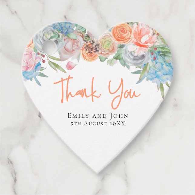 Blommigt Gräns Tack namn-meddelande bröllop Gåvor Etiketter (Framsida)