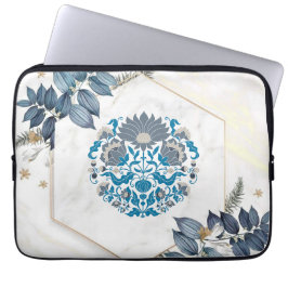 Blommigt Graphic Art, Teal Mandala Blommigt Ram Laptop Fodral