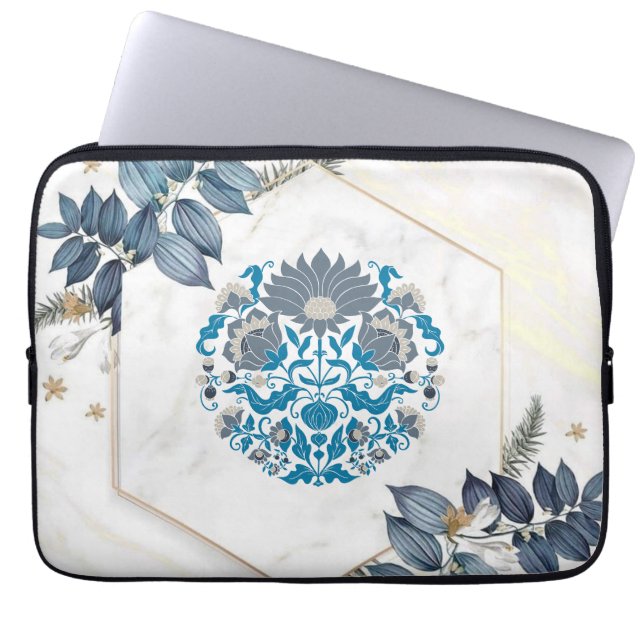 Blommigt Graphic Art, Teal Mandala Blommigt Ram Laptop Fodral (Framsidan)