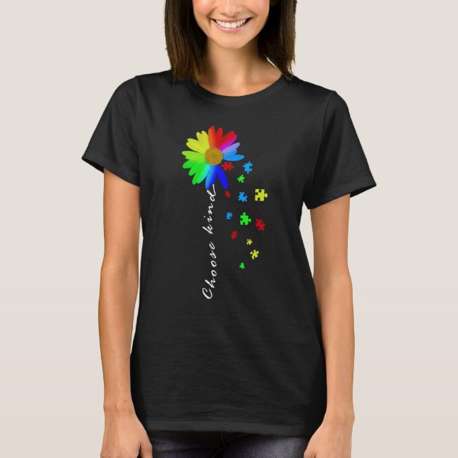 Blommigt Graphic Autism Awareness Daisy Flower Puz T Shirt (Framsida)