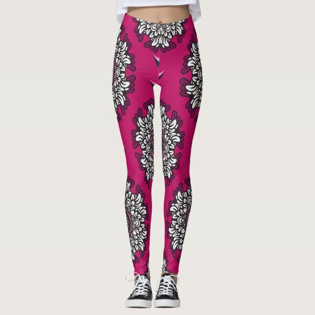 Blommigt Graphics Flowers Rosa Seamless Leggings (Framsida)