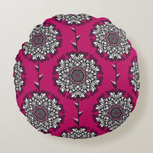Blommigt Graphics Flowers Rosa Seamless Rund Kudde