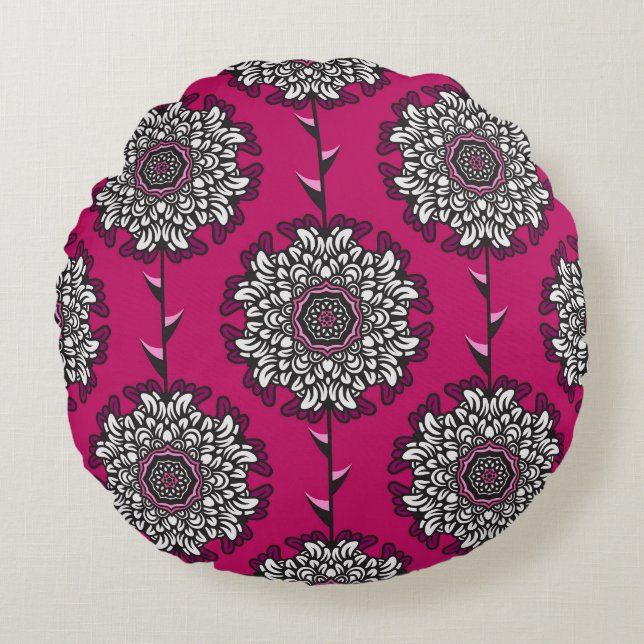 Blommigt Graphics Flowers Rosa Seamless Rund Kudde (Framsidan)