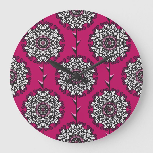 Blommigt Graphics Flowers Rosa Seamless Stor Klocka (Framsida)