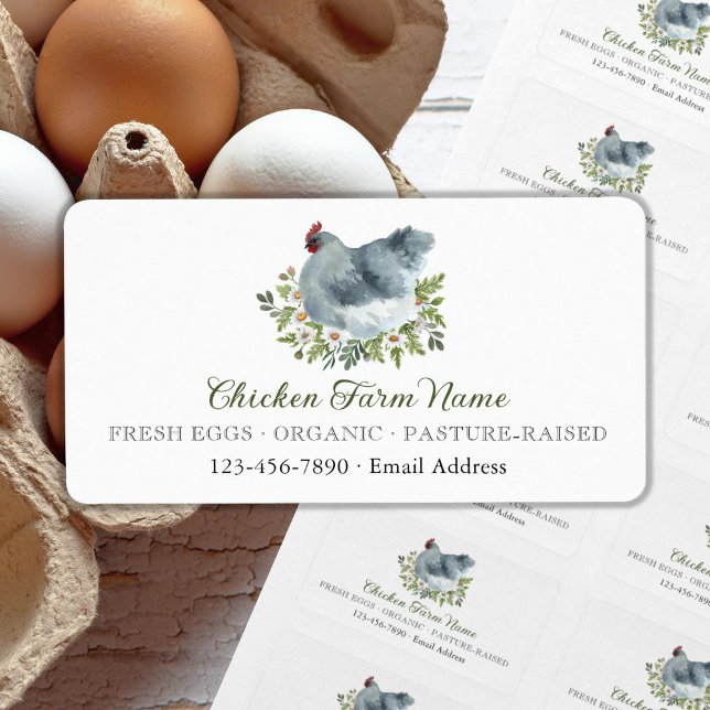 Blommigt Grått Chicken Hen Egg Farm Product Label Adressetikett (Skapare uppladdad)