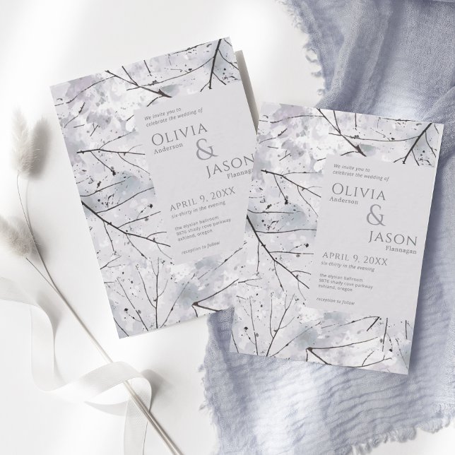 Blommigt Grått Lavender Watercolor Inbjudningar (Skapare uppladdad)
