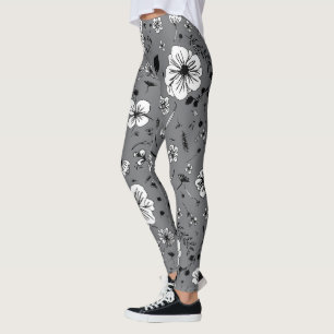 Blommigt Grått Leggings