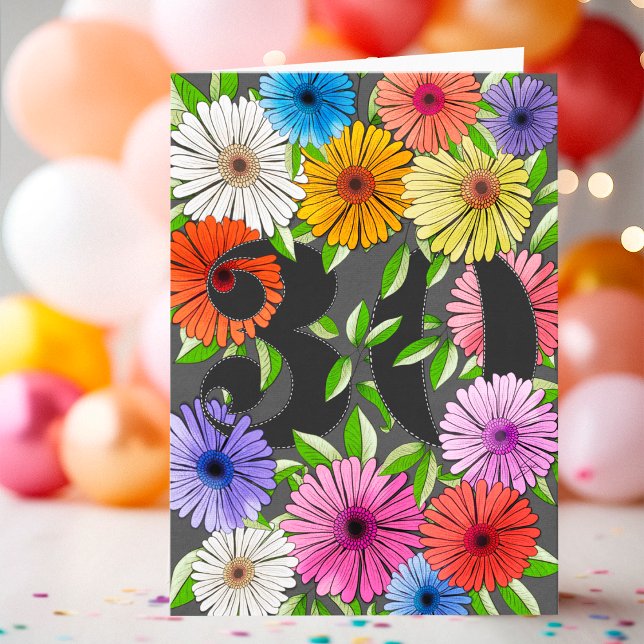 Blommigt Grått Personlig 30års födelsedag Kort (Skapare uppladdad)