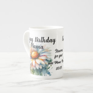 Blommigt Grattis på födelsedagen Mamma personalise Benporslin Mugg
