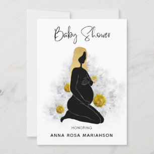 *~* Blommigt Gravida kvinnor, svarta Guld-babyskor Inbjudningar