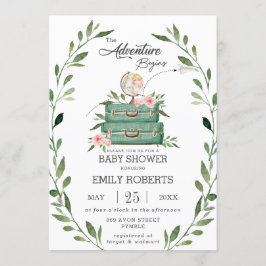 Blommigt Greenery Äventyr Baby Shower Travel Inbjudningar