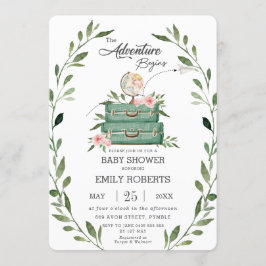 Blommigt Greenery Äventyr Baby Shower Travel Inbjudningar