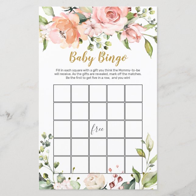 Blommigt Greenery Baby Shower Bingo Game Papprare  (Framsida)