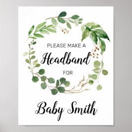 Blommigt Greenery Baby Shower Headband Station Sig Poster
