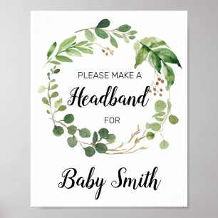 Blommigt Greenery Baby Shower Headband Station Sig Poster