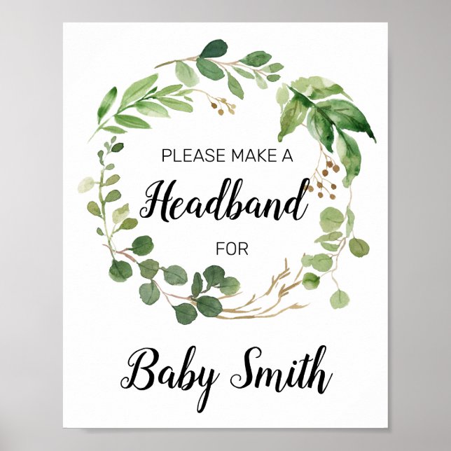 Blommigt Greenery Baby Shower Headband Station Sig Poster (Framsidan)