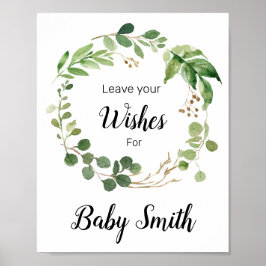 Blommigt Greenery Baby Shower Önskemål för Baby-te Poster