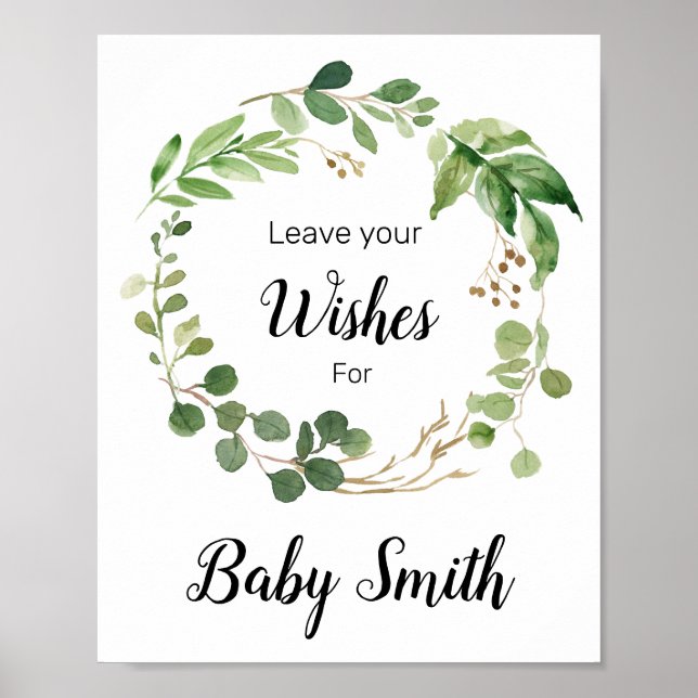 Blommigt Greenery Baby Shower Önskemål för Baby-te Poster (Framsidan)