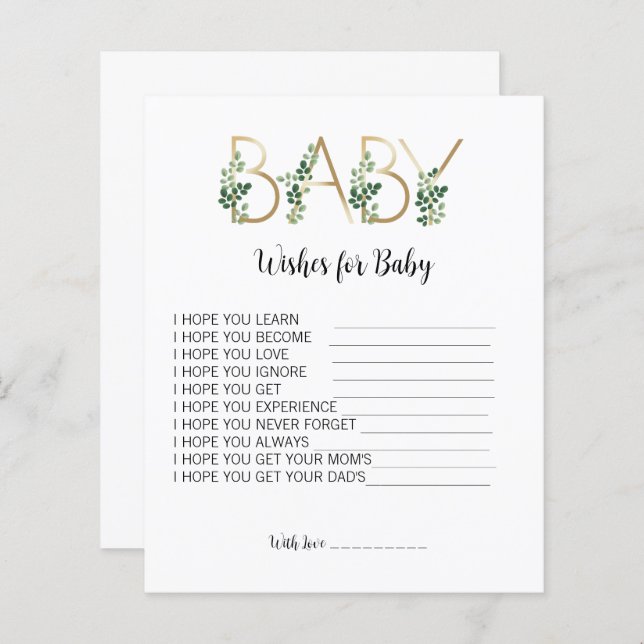 Blommigt Greenery Baby Shower Wish for Baby Advice (Fram/baksida)